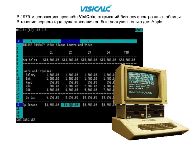 В 1979-м революцию произвёл VisiCalc, открывший бизнесу электронные таблицы. В