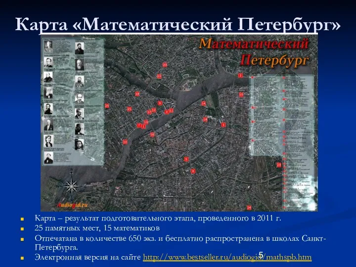 Карта «Математический Петербург» Карта – результат подготовительного этапа, проведенного в