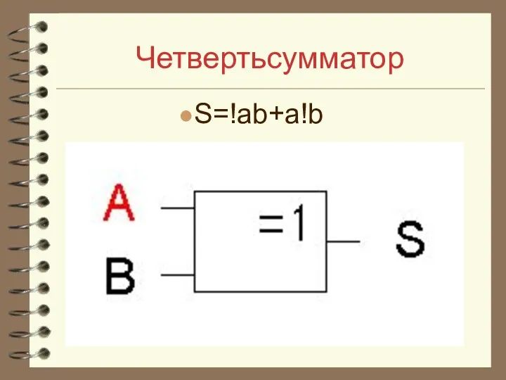 Четвертьсумматор S=!ab+a!b