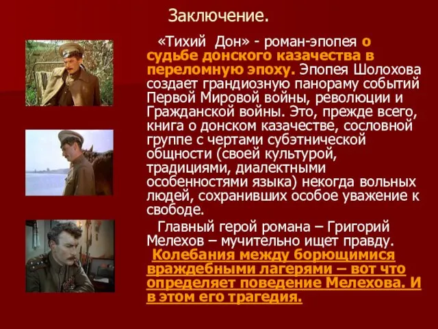 Заключение. «Тихий Дон» - роман-эпопея о судьбе донского казачества в