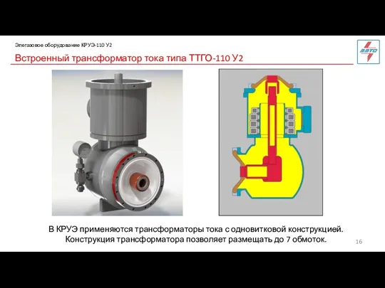 Встроенный трансформатор тока типа ТТГО-110 У2 Элегазовое оборудование КРУЭ-110 У2