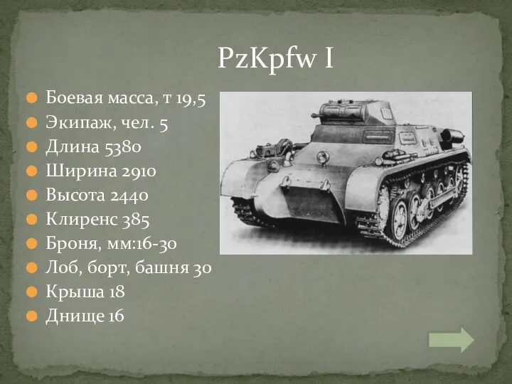 Боевая масса, т 19,5 Экипаж, чел. 5 Длина 5380 Ширина