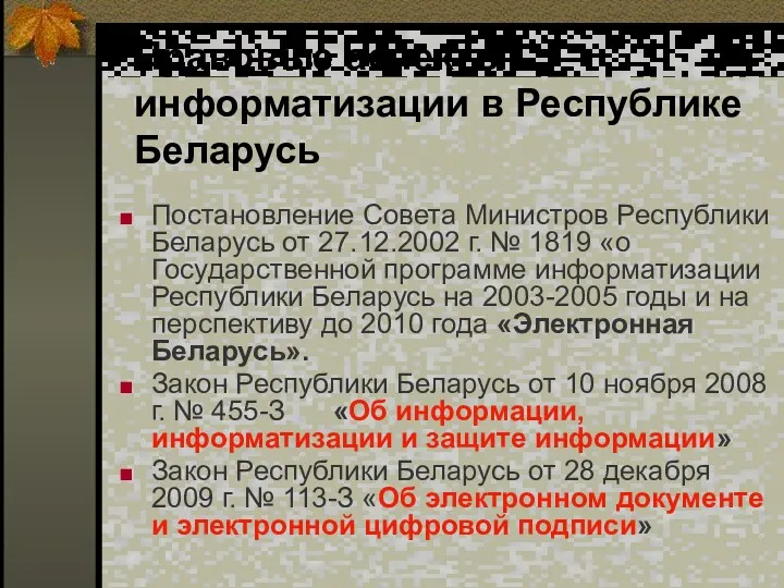 Правовые аспекты информатизации в Республике Беларусь Постановление Совета Министров Республики
