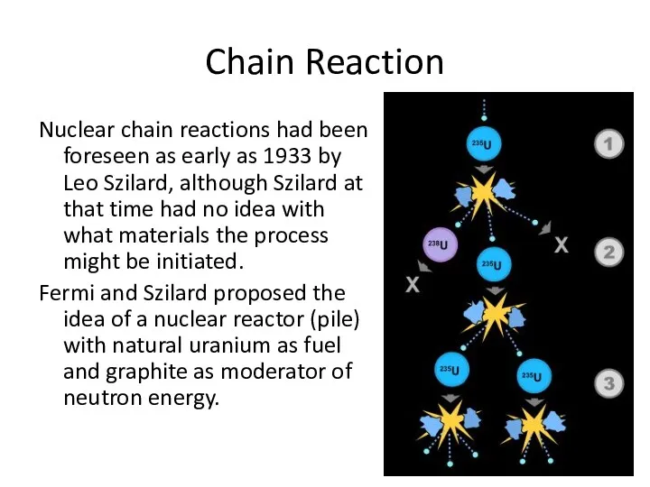Chain Reaction Nuclear chain reactions had been foreseen as early