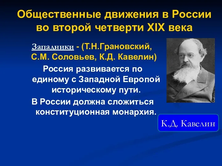 Общественные движения в России во второй четверти XIX века Западники