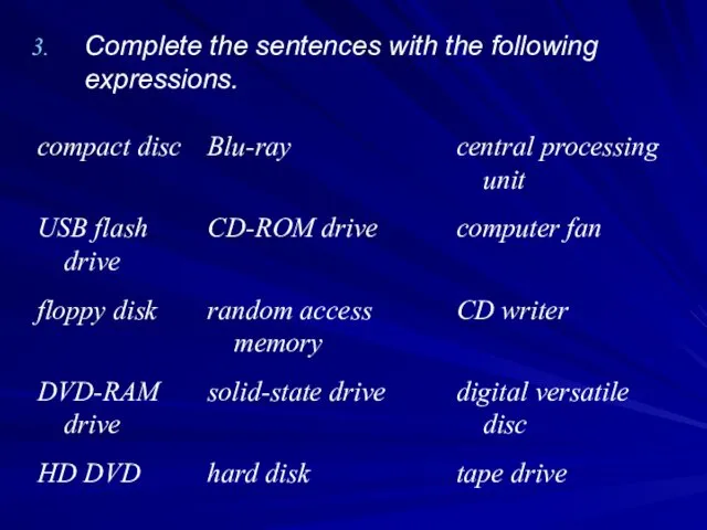 Complete the sentences with the following expressions.