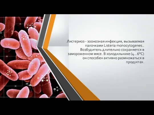 Листериоз - зоонозная инфекция, вызываемая палочками Listeria monocytogenes.. Возбудитель длительно сохраняется в замороженном