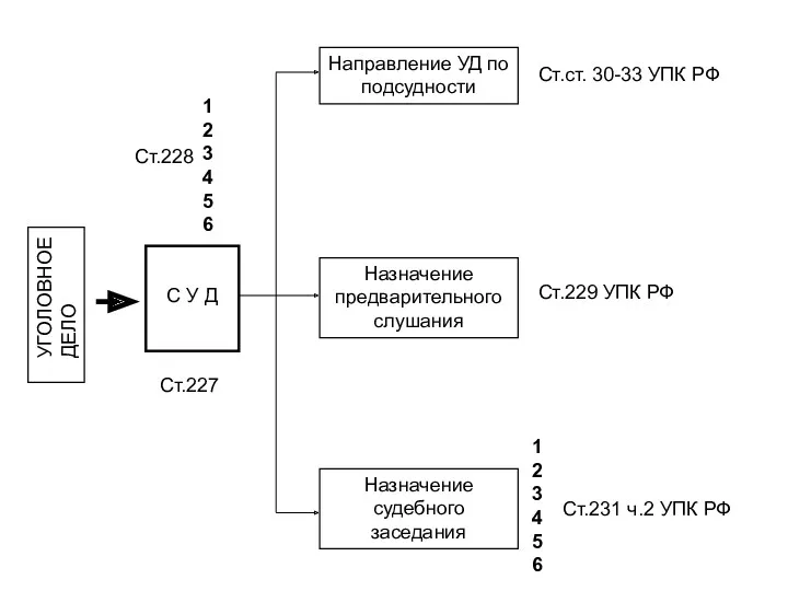 УГОЛОВНОЕ ДЕЛО С У Д Направление УД по подсудности Назначение предварительного слушания Назначение