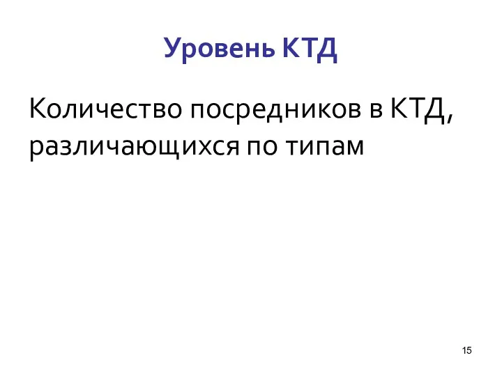 Уровень КТД Количество посредников в КТД, различающихся по типам