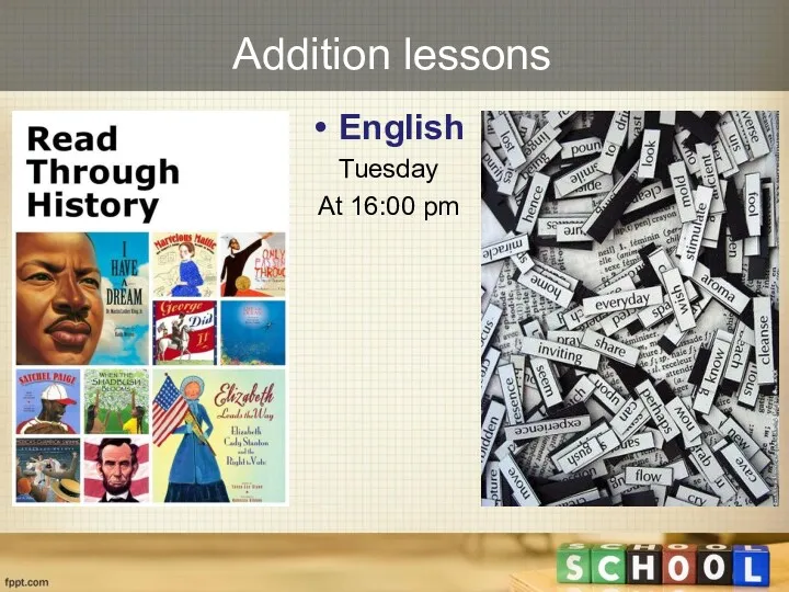 Addition lessons English Tuesday At 16:00 pm