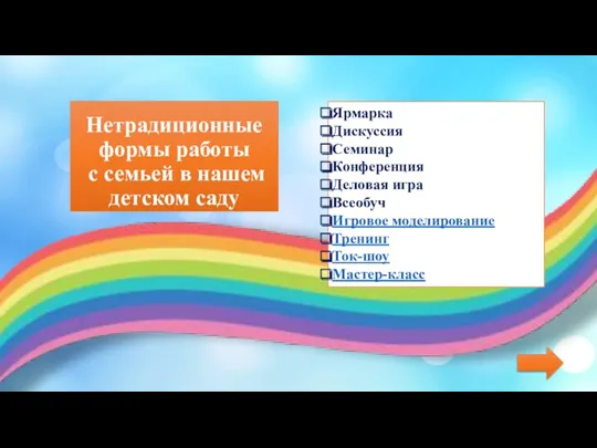 Нетрадиционные формы работы с семьей в нашем детском саду Ярмарка Дискуссия Семинар Конференция