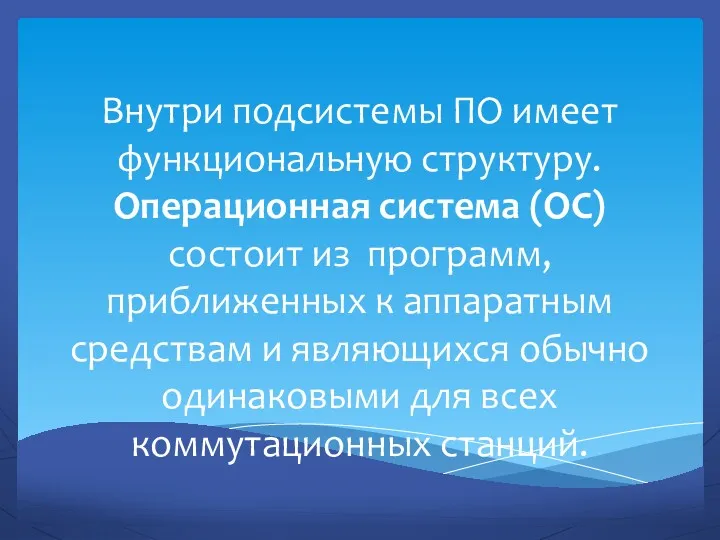 Внутри подсистемы ПО имеет функциональную структуру. Операционная система (ОС) состоит