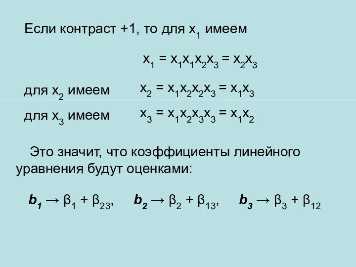 Это значит, что коэффициенты линейного уравнения будут оценками: х1 =