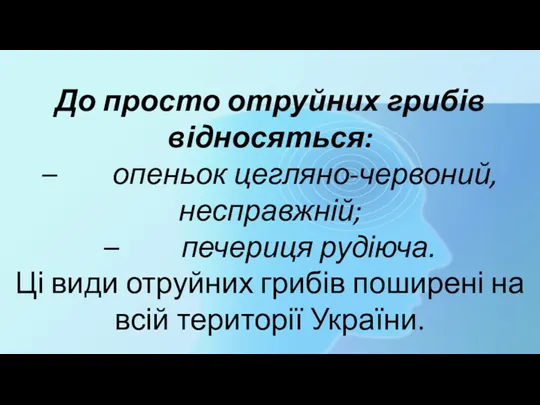 До просто отруйних грибів відносяться: – опеньок цегляно-червоний, несправжній; –