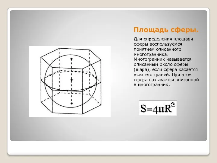 Площадь сферы. Для определения площади сферы воспользуемся понятием описанного многогранника.