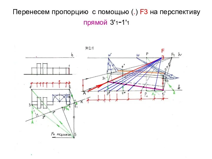 Перенесем пропорцию с помощью (.) F3 на перспективу прямой 3'1-1'1