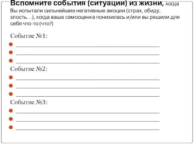 Вспомните события (ситуации) из жизни, когда Вы испытали сильнейшие негативные