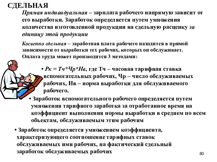 СДЕЛЬНАЯ Прямая индивидуальная – зарплата рабочего напрямую зависит от его