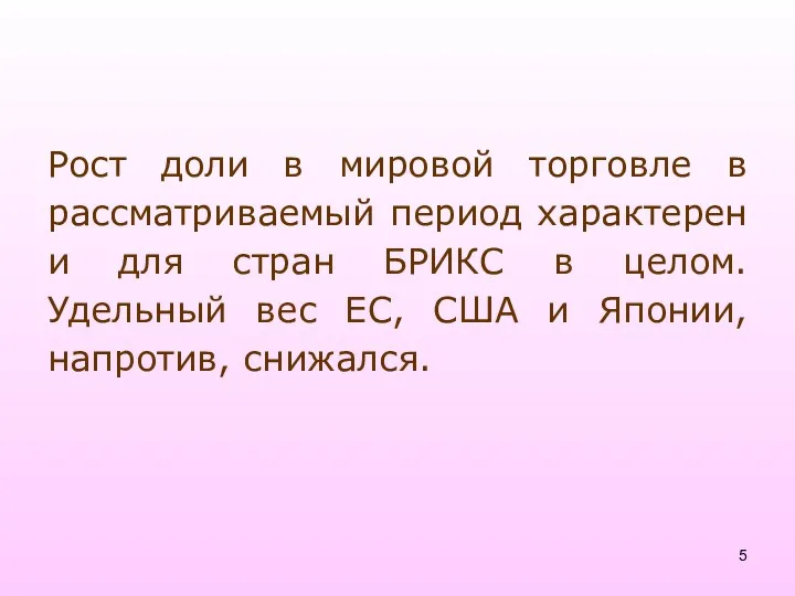 Рост доли в мировой торговле в рассматриваемый период характерен и