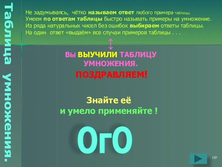 Не задумываясь, чётко называем ответ любого примера таблицы. Умеем по