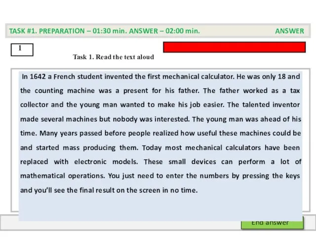 Task 1. Read the text aloud TASK #1. PREPARATION –