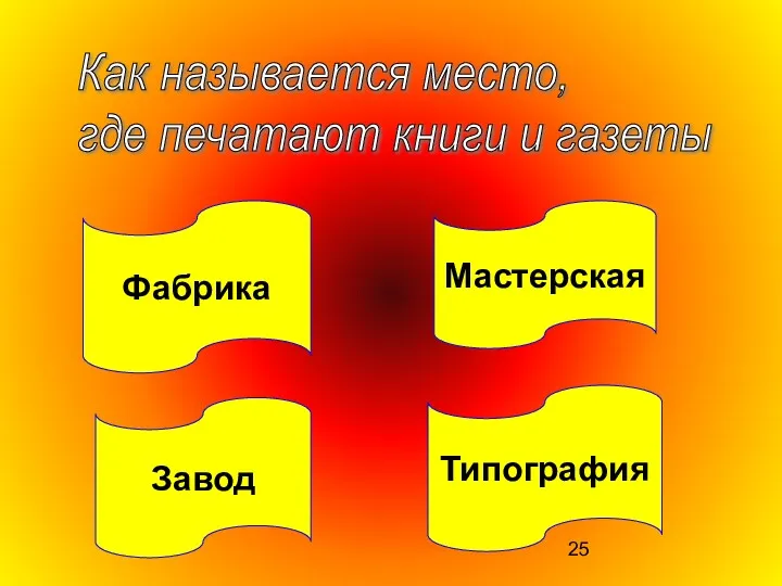 Типография Завод Фабрика Как называется место, где печатают книги и газеты Мастерская