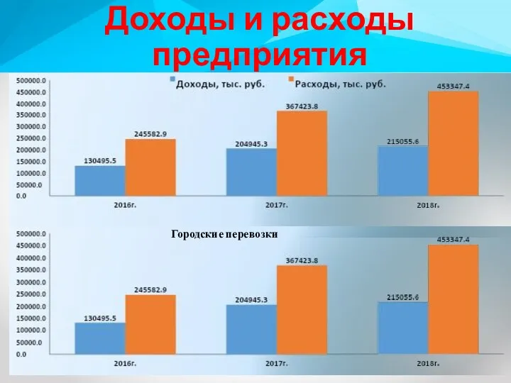 Доходы и расходы предприятия Городские перевозки