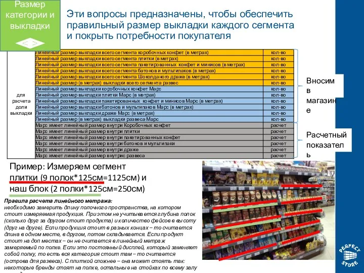 Эти вопросы предназначены, чтобы обеспечить правильный размер выкладки каждого сегмента