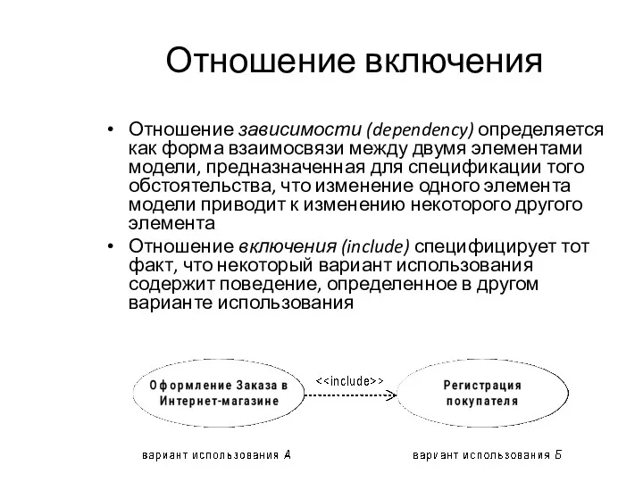 Отношение включения Отношение зависимости (dependency) определяется как форма взаимосвязи между