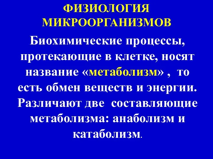 Биохимические процессы, протекающие в клетке, носят название «метаболизм» , то