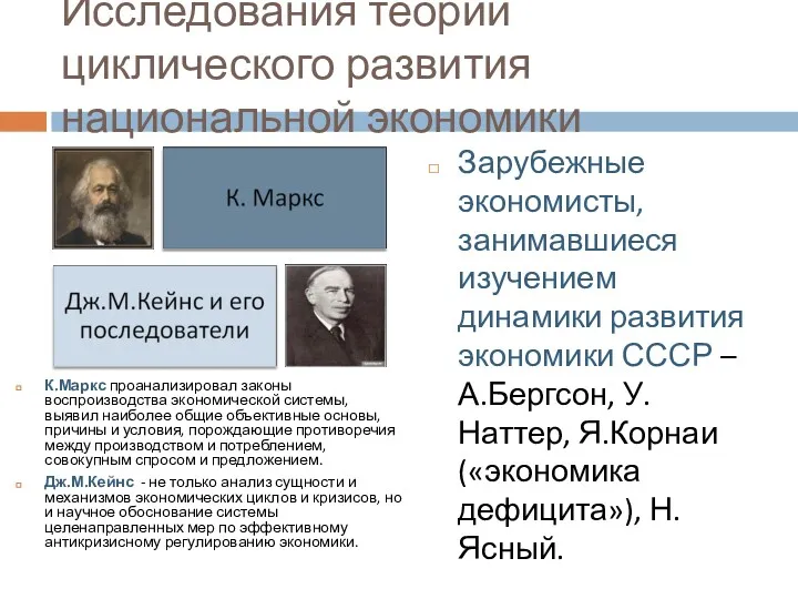 Исследования теории циклического развития национальной экономики Зарубежные экономисты, занимавшиеся изучением