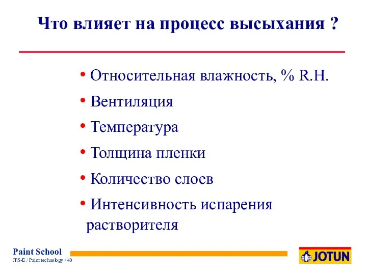 Что влияет на процесс высыхания ? Относительная влажность, % R.H.