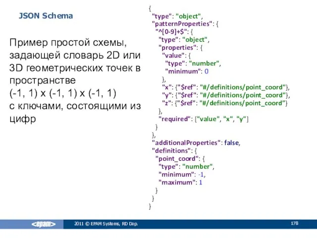 2011 © EPAM Systems, RD Dep. JSON Schema Пример простой