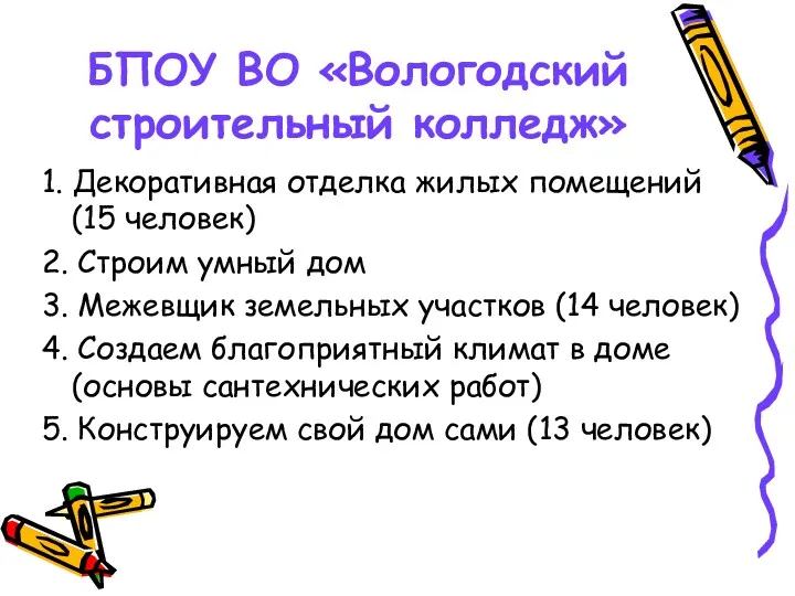 БПОУ ВО «Вологодский строительный колледж» 1. Декоративная отделка жилых помещений