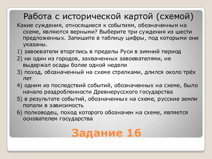 Задание 16 Работа с исторической картой (схемой) Какие суждения, относящиеся к событиям, обозначенным