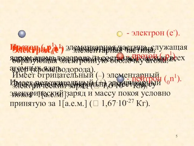 Протон (1р1) – элементарная частица, служащая ядром атома водорода, и