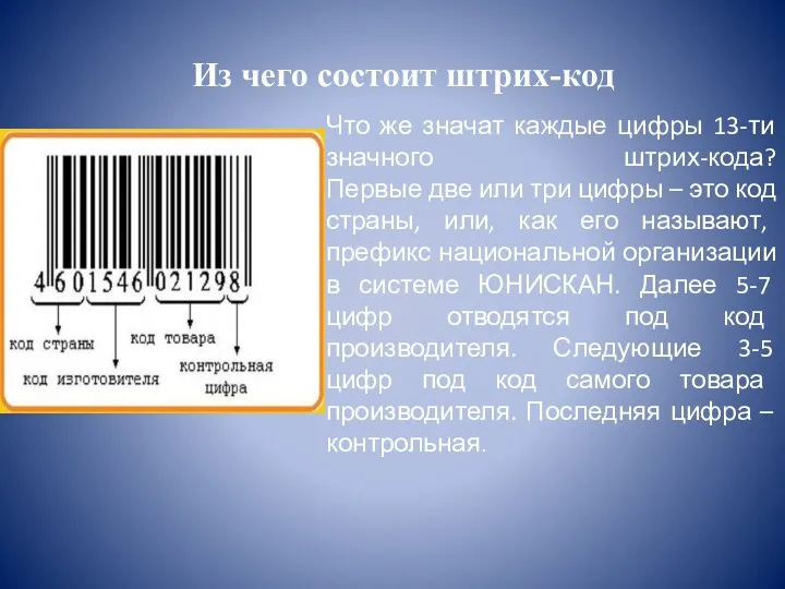 Что же значат каждые цифры 13-ти значного штрих-кода? Первые две