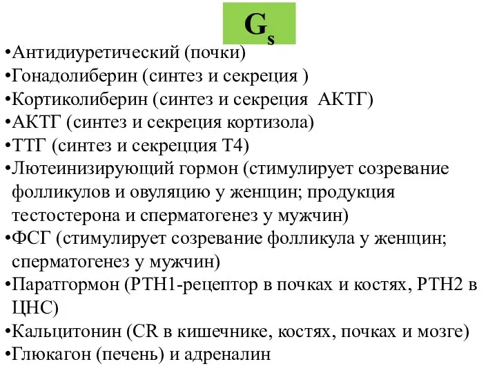 Антидиуретический (почки) Гонадолиберин (синтез и секреция ) Кортиколиберин (синтез и