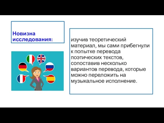 Новизна исследования: изучив теоретический материал, мы сами прибегнули к попытке