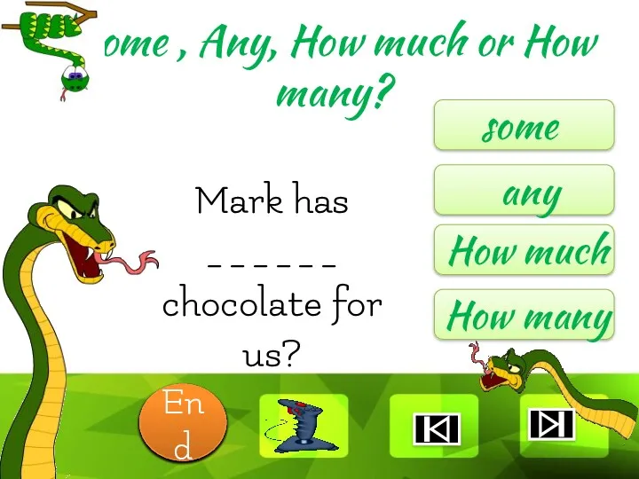 Mark has ______ chocolate for us? some any How much