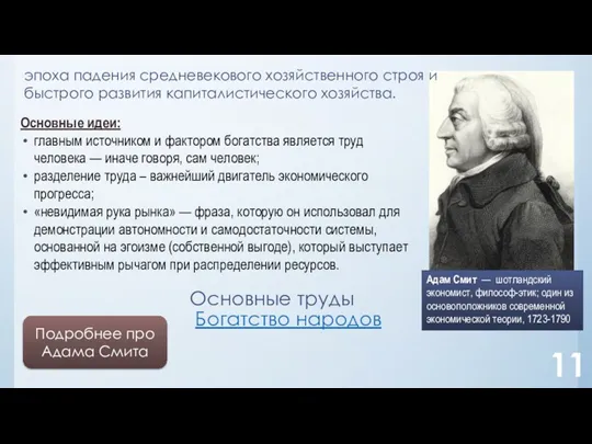 11 Адам Смит — шотландский экономист, философ-этик; один из основоположников