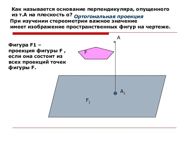 А А1 Как называется основание перпендикуляра, опущенного из т.А на