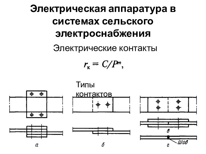 Электрическая аппаратура в системах сельского электроснабжения Электрические контакты Типы контактов