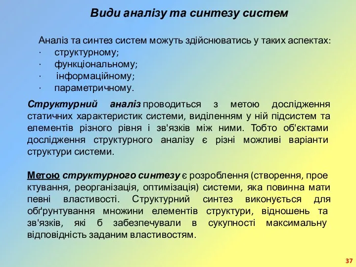 Види аналізу та синтезу систем Аналіз та синтез систем можуть