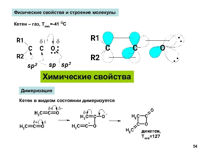 Химические свойства Физические свойства и строение молекулы Кетен – газ,