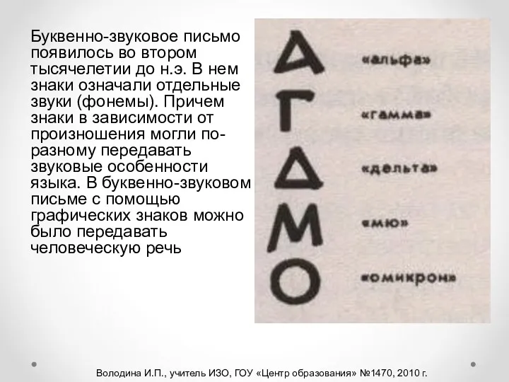 Буквенно-звуковое письмо появилось во втором тысячелетии до н.э. В нем