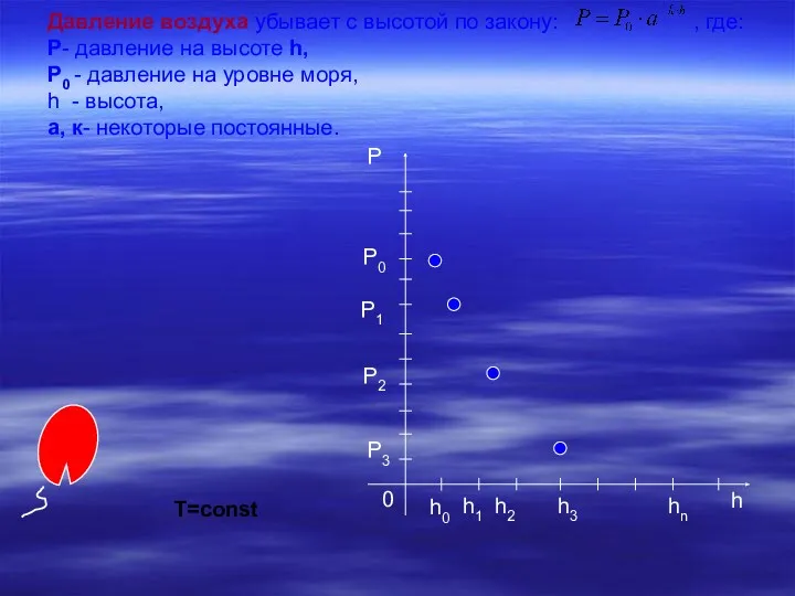 Давление воздуха убывает с высотой по закону: , где: Р-