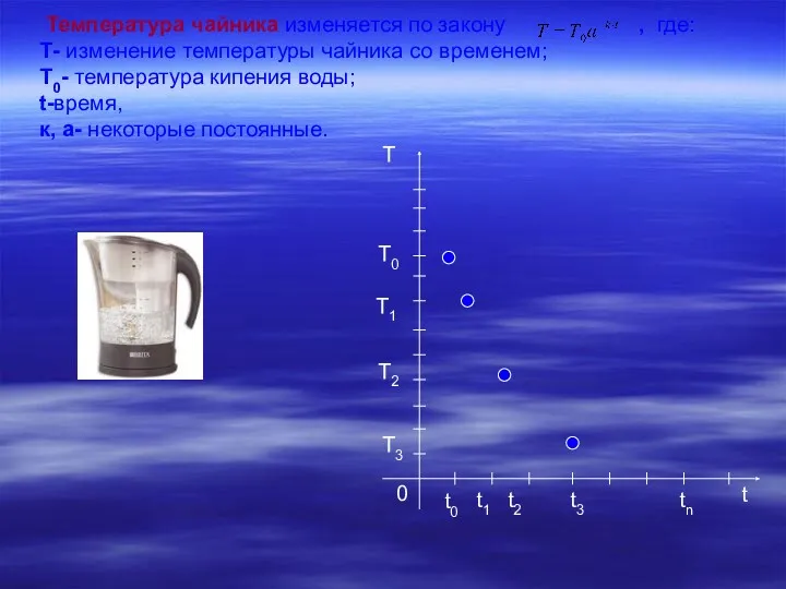 Температура чайника изменяется по закону , где: Т- изменение температуры чайника со временем;