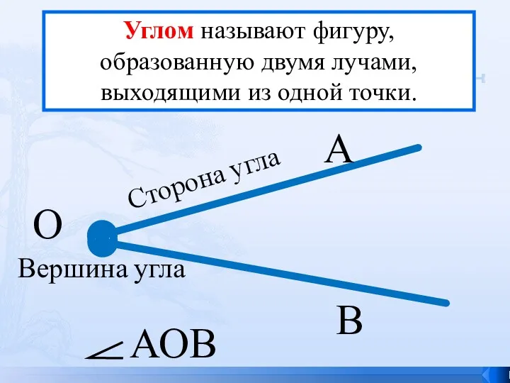 Углом называют фигуру, образованную двумя лучами, выходящими из одной точки.