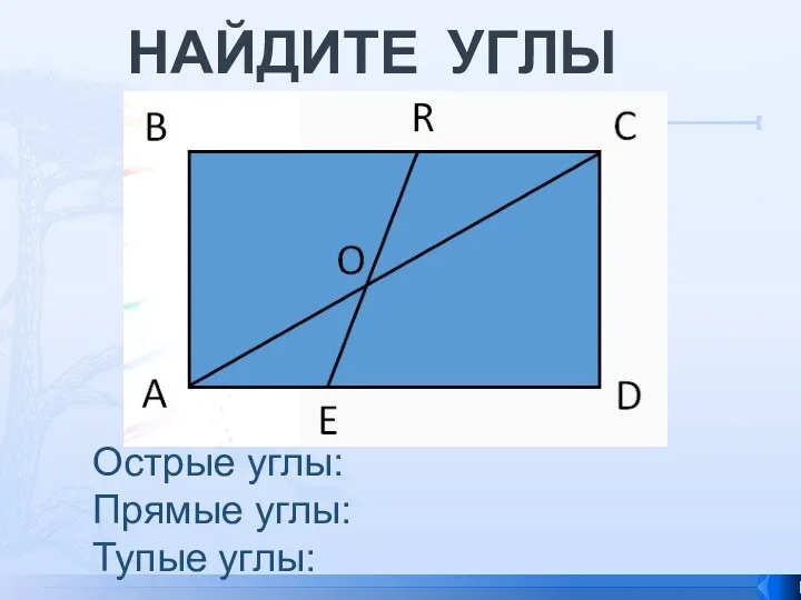 НАЙДИТЕ УГЛЫ Острые углы: Прямые углы: Тупые углы: